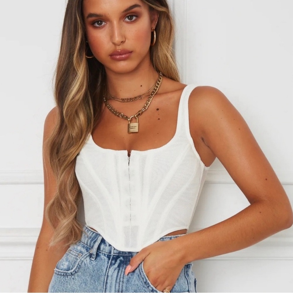 NWT white fox bad gal bustier (white, size:xs)